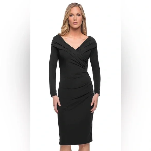 La Femme | Dresses | La Femme 29746 Black Ruched Jersey Knee Length Long  Sleeve Dress Size 6 | Poshmark